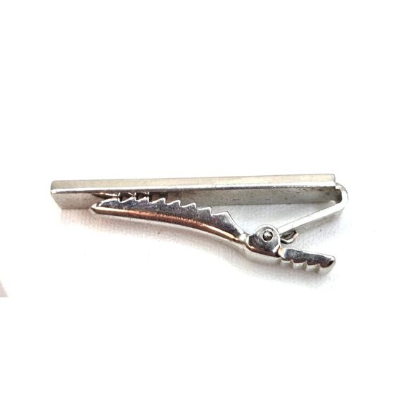 Silver Tone Tie Bar Clip With Single Rhinestone Accent - Picture 2 of 3